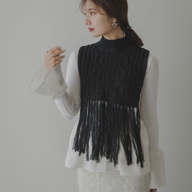 ケーブル編みフリンジベスト 韓国 夢展望 | 夢展望 | 詳細画像1 