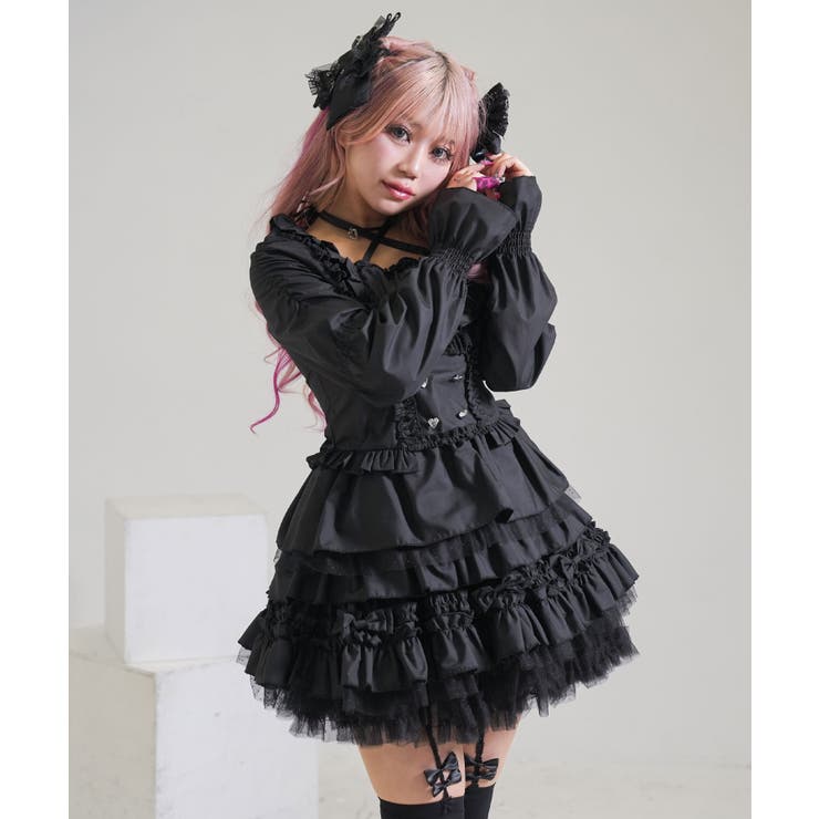 ブラック メイド服 地雷系半袖ワンピース ブラック【XS】 チョーカー