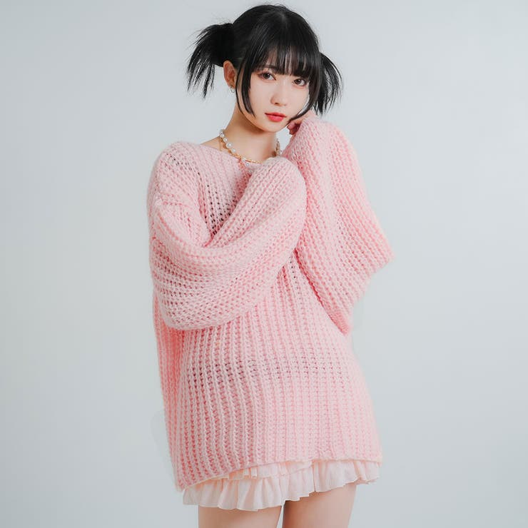 アゼ編みゆるニットトップス 韓国 夢展望[品番：YU000047014