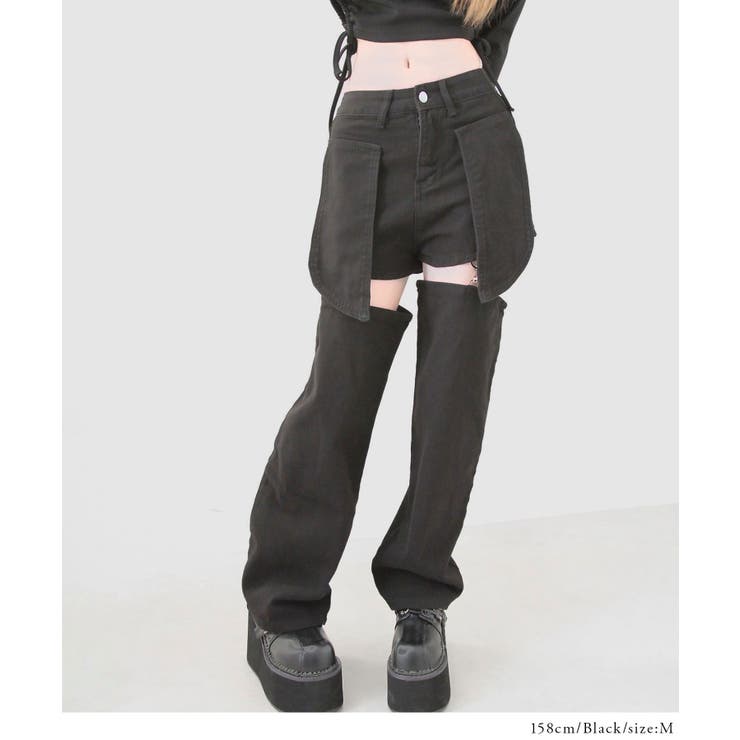 ショート&ロング2wayルーズデニムワイドパンツ 韓国 夢展望 | 夢展望 | 詳細画像3 