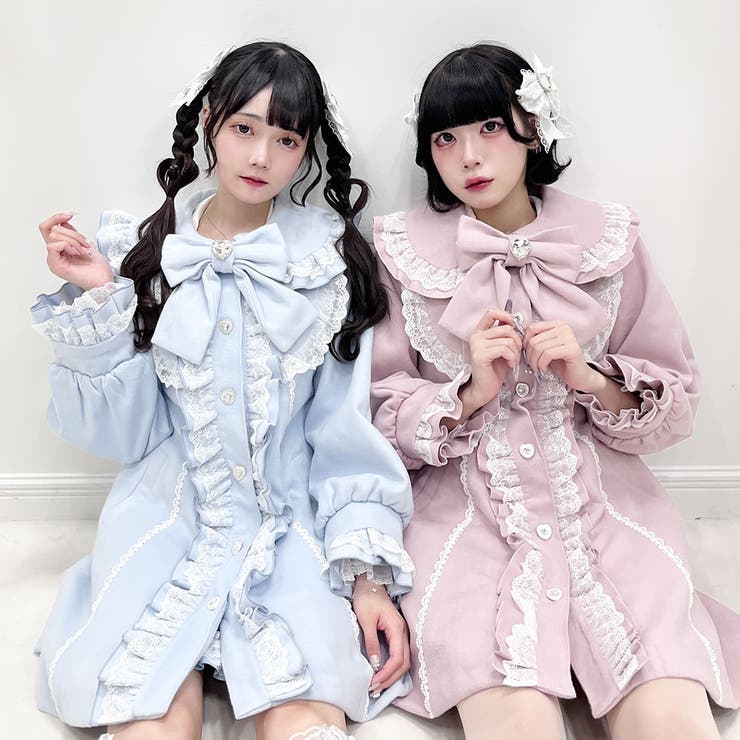DearMyLove ステンカラーコート ポンポンリボンセーラー襟フリル