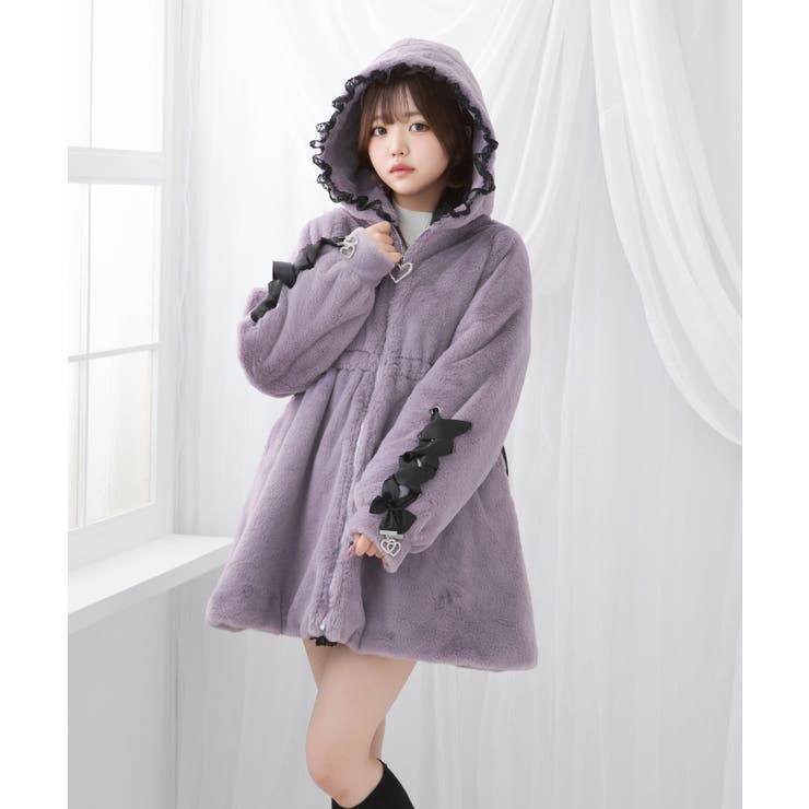 選べるフードデザインフレアファーコート 量産型 地雷系 夢展望 [品番