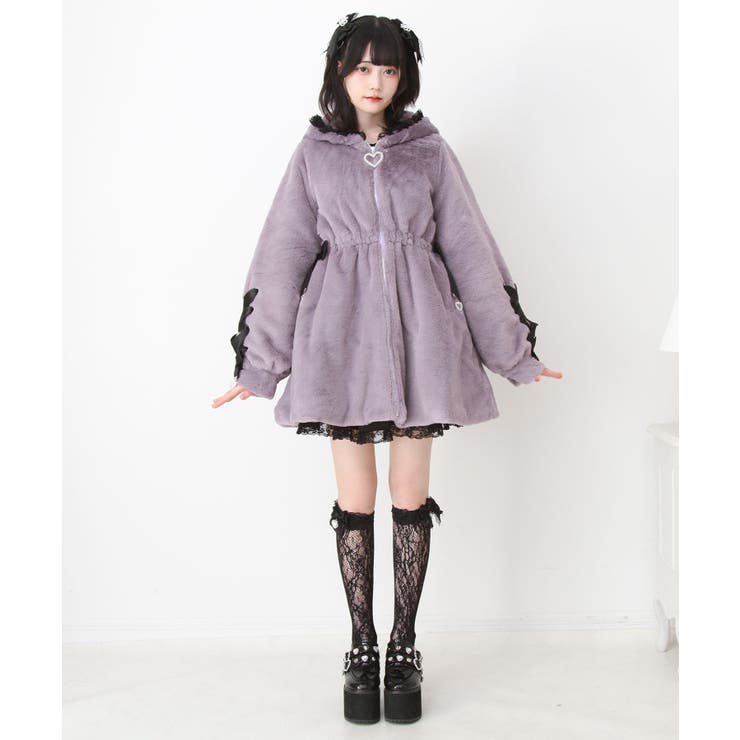 選べるフードデザインフレアファーコート 量産型 地雷系 夢展望[品番