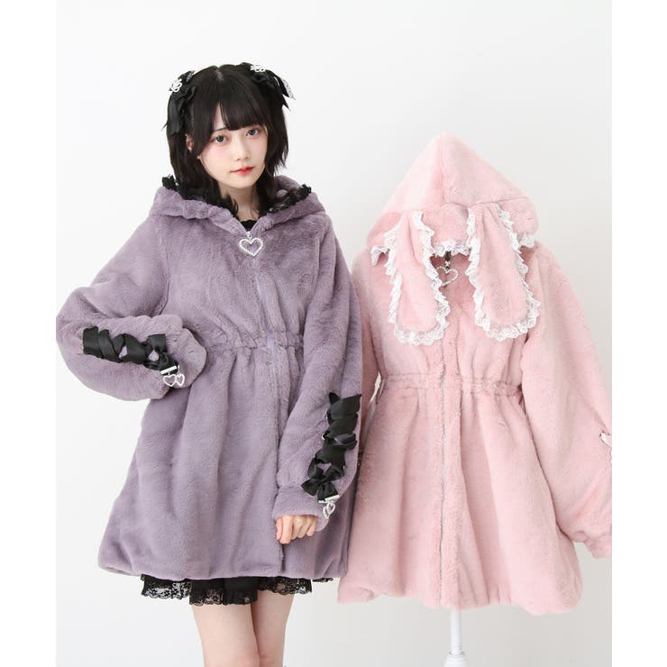 選べるフードデザインフレアファーコート 量産型 地雷系 夢展望[品番