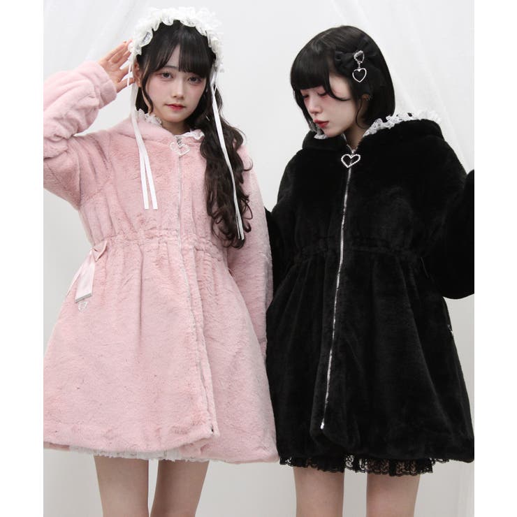 選べるフードデザインフレアファーコート 量産型 地雷系 夢展望[品番