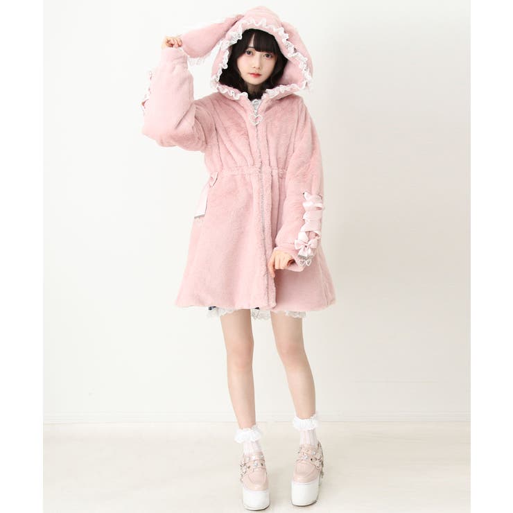 選べるフードデザインフレアファーコート 量産型 地雷系 夢展望[品番