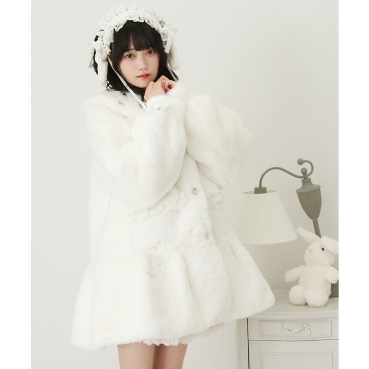 キラキラビジュー襟デザインファーコート 量産型 地雷系 夢展望