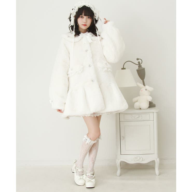 キラキラビジュー襟デザインファーコート 量産型 地雷系 夢展望 | DearMyLove | 詳細画像6 