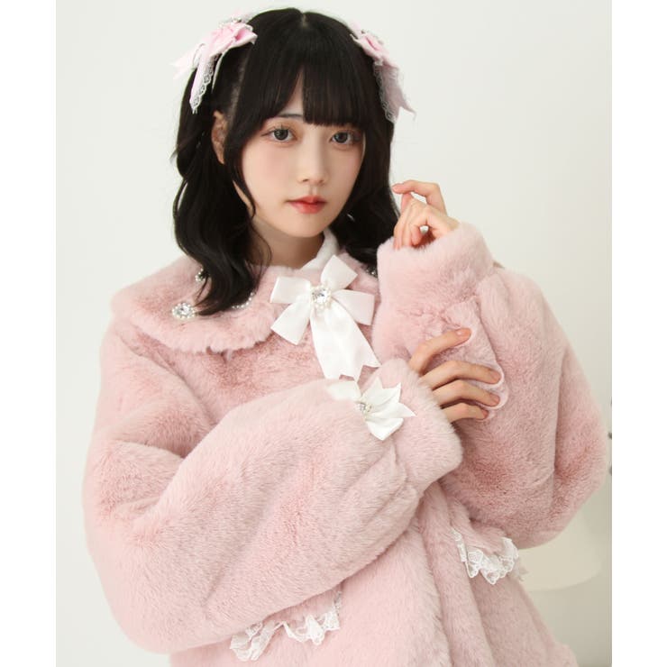 キラキラビジュー襟デザインファーコート 量産型 地雷系 夢展望 | DearMyLove | 詳細画像18 