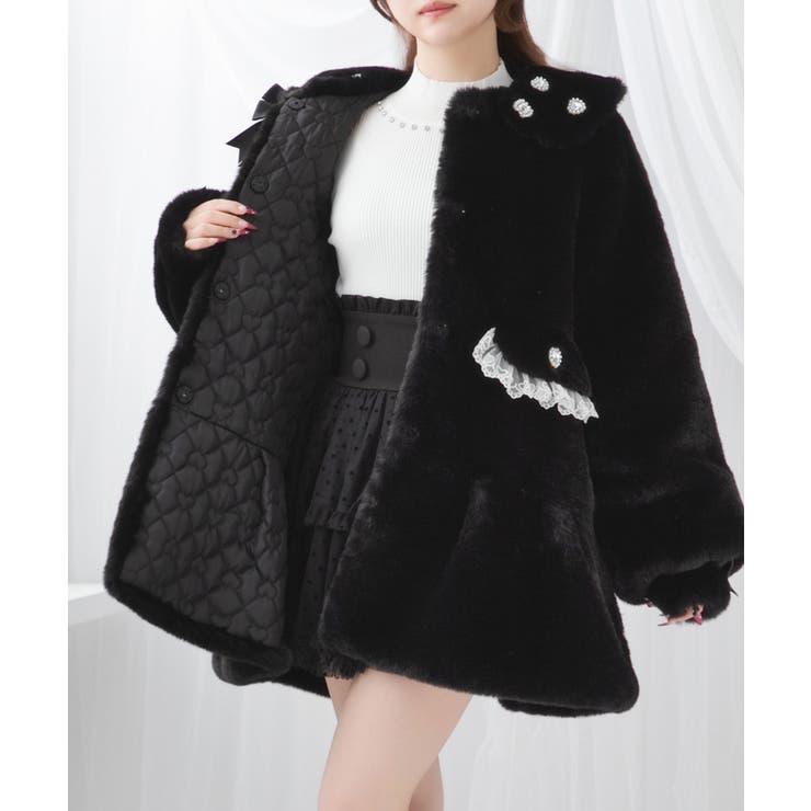 23区 lab. ✨未使用　ブラックファーコート 38 アウター　羽織り キラキラビジュー襟デザインファーコート 量産型 地雷系 夢展望[品番