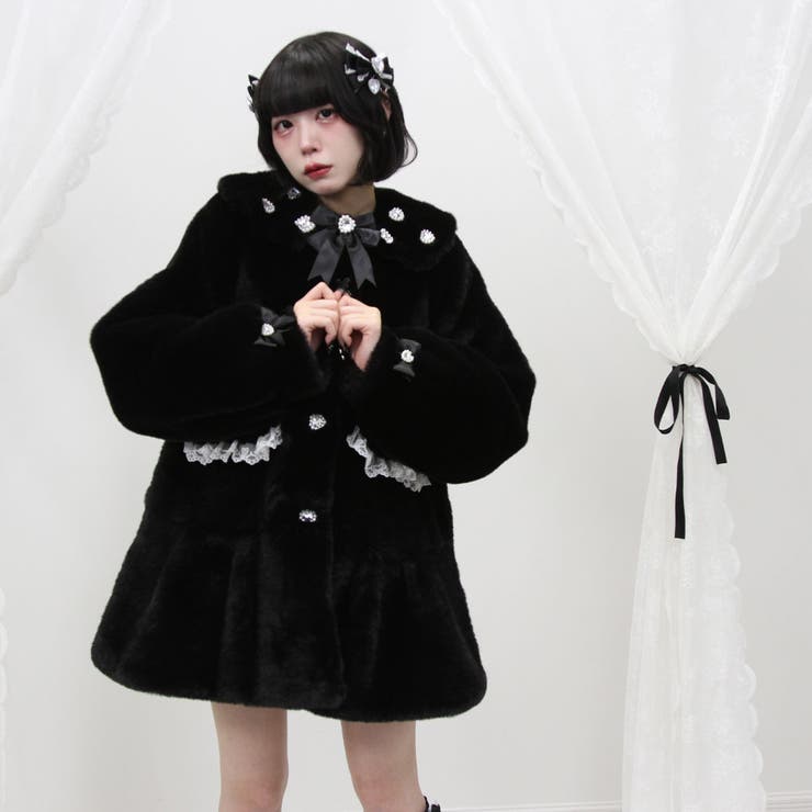 キラキラビジュー襟デザインファーコート 量産型 地雷系 夢展望 | DearMyLove | 詳細画像41 