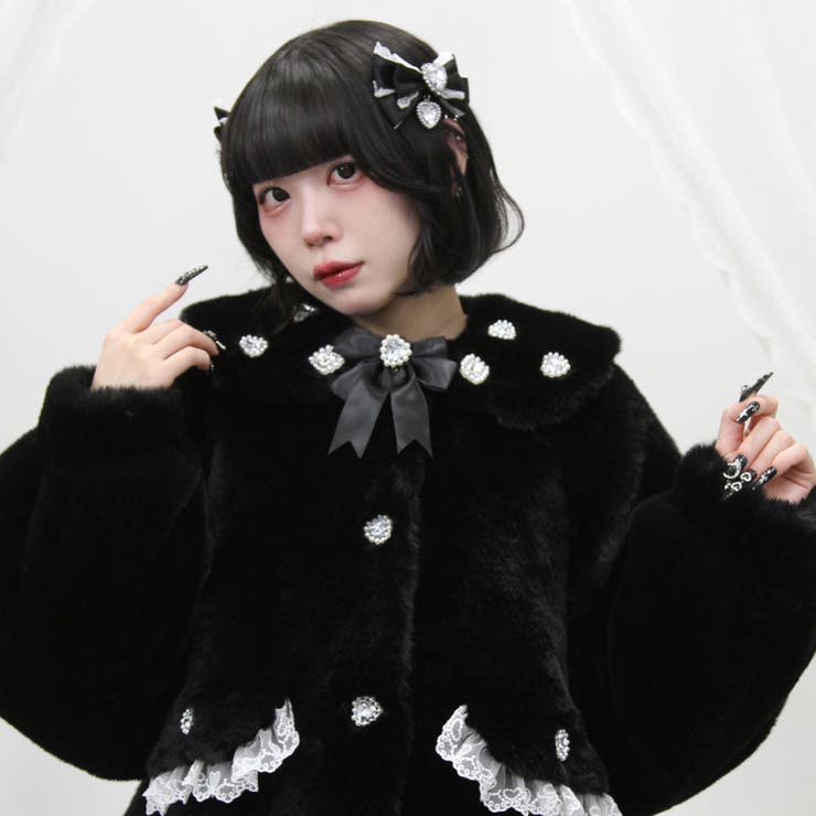 キラキラビジュー襟デザインファーコート 量産型 地雷系 夢展望 | DearMyLove | 詳細画像42 