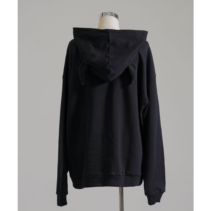 上質スウェットデビル悪魔の角耳付きオーバースウェットorZIP