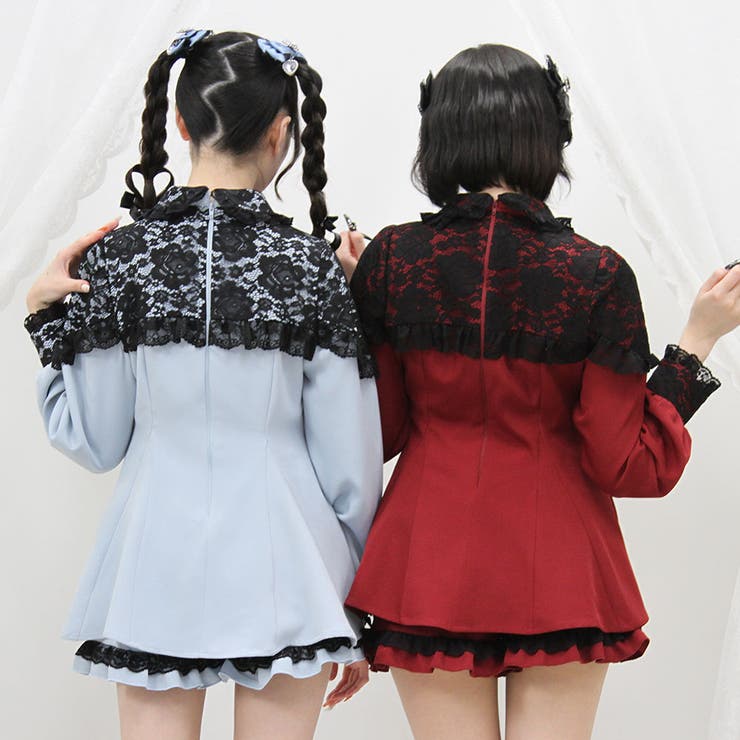 Dear my love whip キラハートビジューレースフリルセットアップ キラキラハートビジューレース重ねフリルセットアップ