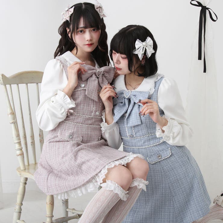 ハートパールお嬢様ツイードワンピース 量産型 地雷系 夢展望