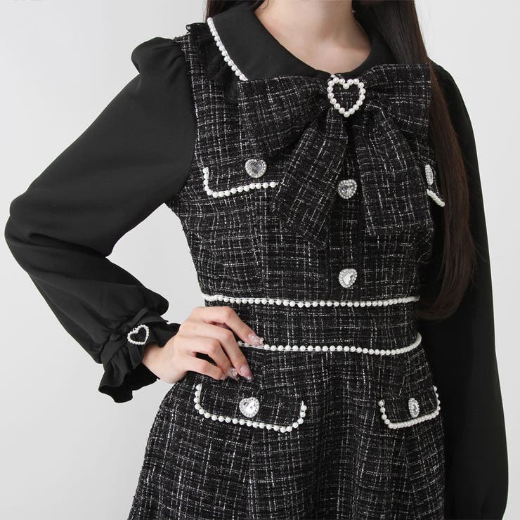 ハートパールお嬢様ツイードワンピース 量産型 地雷系 夢展望 | DearMyLove | 詳細画像19 