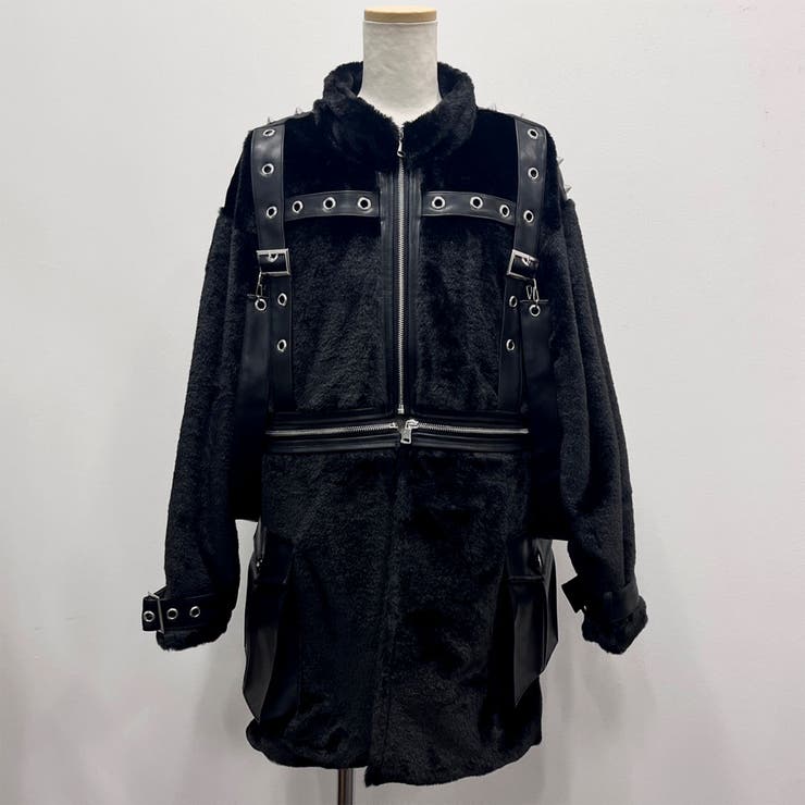 新品　2WAYボンデージファーコート　ユニセックス　地雷系　コート　アウター 新品 2WAYボンデージファーコート ユニセックス 地雷系 コート