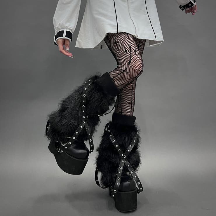 スタッズクロスブレードファーレッグウォーマー 量産型 地雷系 夢展望