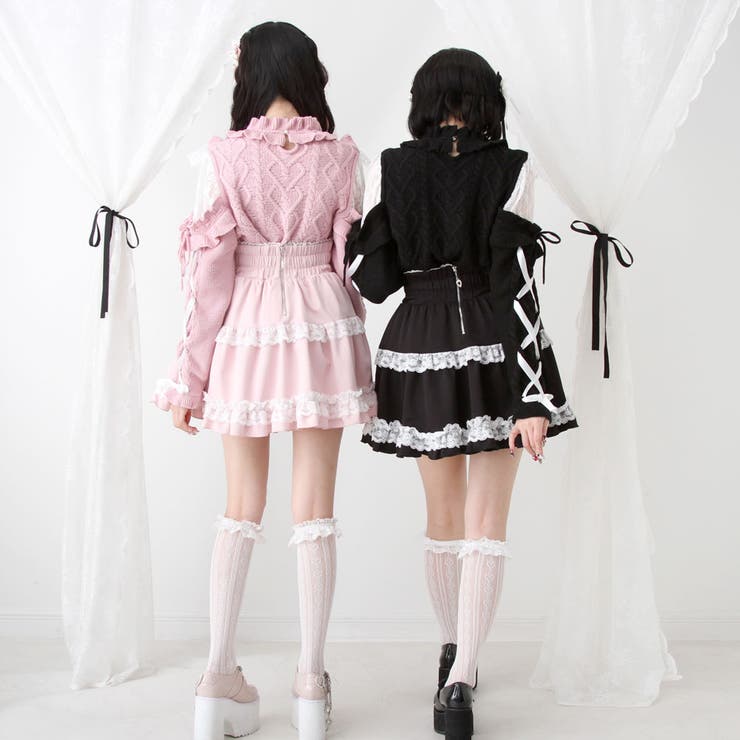袖レースアップフリルハートビジューニット 量産型 地雷系 夢展望 | DearMyLove | 詳細画像3 