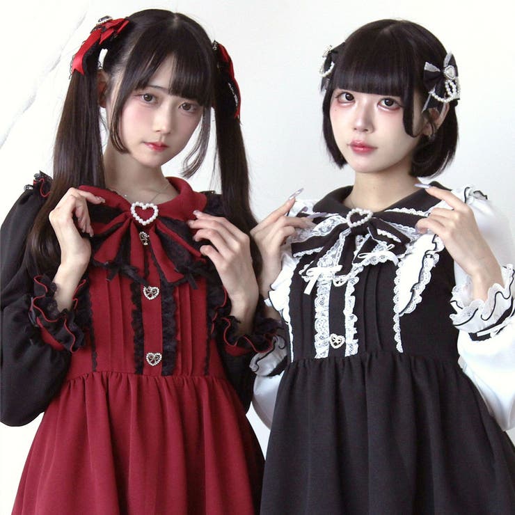 バラレースパールリボンハートビジューワンピース 量産型 地雷系 夢