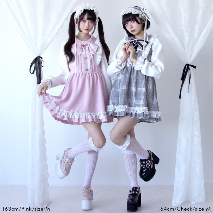 バラレースパールリボンハートビジューワンピース 量産型 地雷系 夢