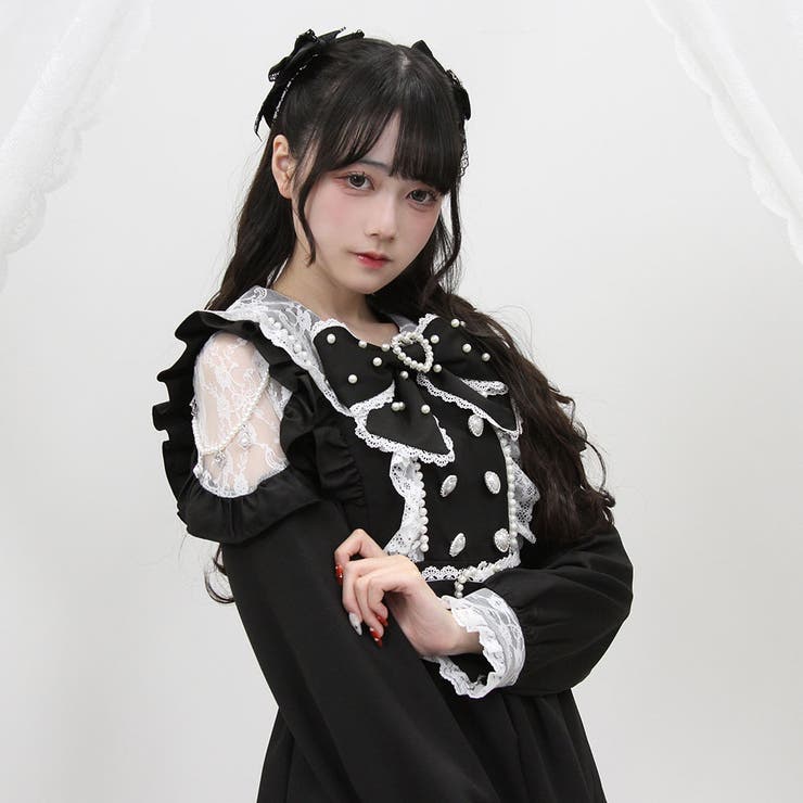 タグ付き 地雷系 夢展望 角襟十字架スタッズベルトティアード