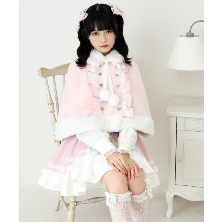 DearMyLove 通しレースリボンフェイクファーフリルロングコート ピンク 楽天市場】レースフリルビジュープリンセスリボンコート