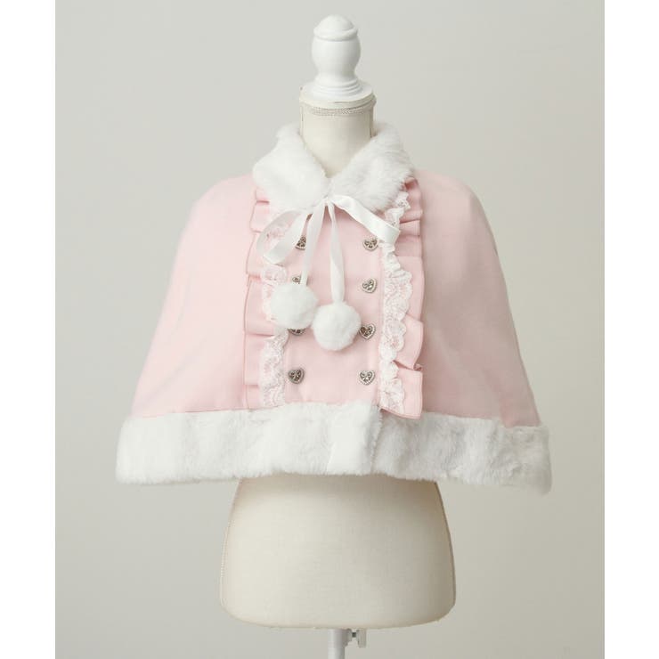 ファーポンポンハートビジューリボンケープコート 量産型 地雷系 夢 ファーポンポンハートビジューリボンケープコート 量産型 地雷系 夢