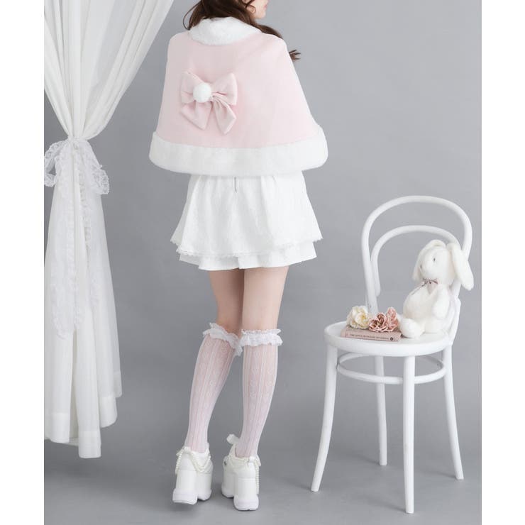 ファーポンポンハートビジューリボンケープコート 量産型 地雷系 夢