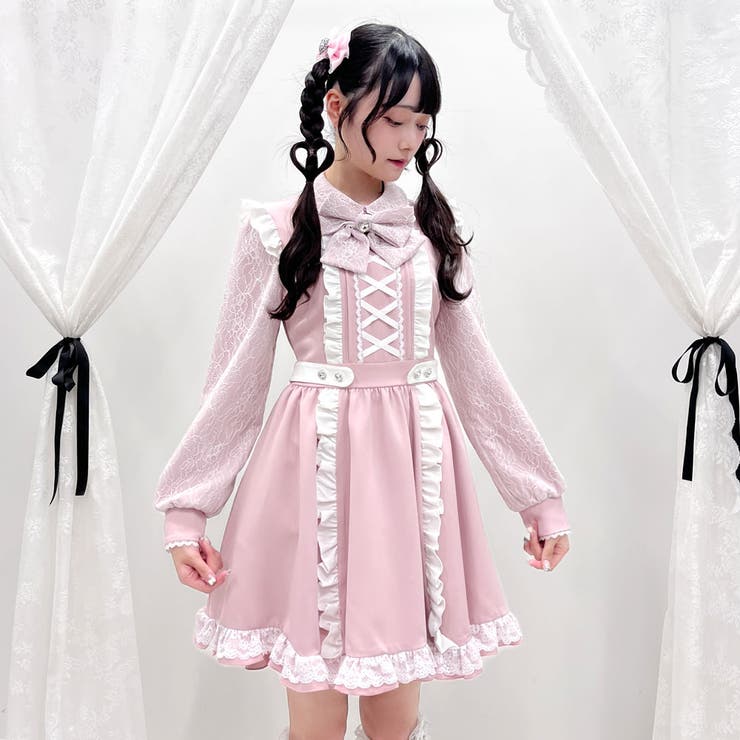 フリルたっぷりレースアップリボンワンピース 量産型 地雷系 夢展望 | DearMyLove | 詳細画像5 