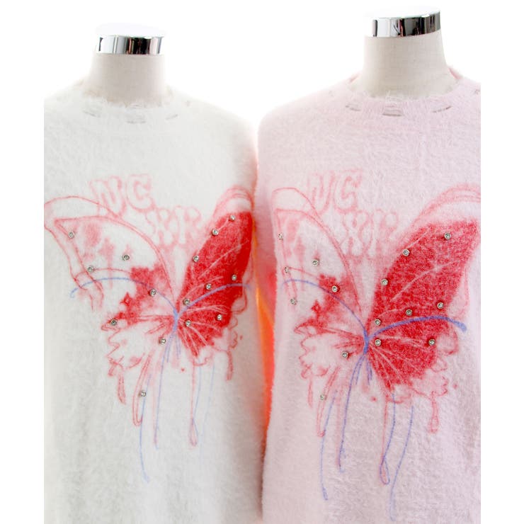 ふわふわダメージ加工バタフライビジューニットトップス 韓国 夢展望 | 夢展望 | 詳細画像20 