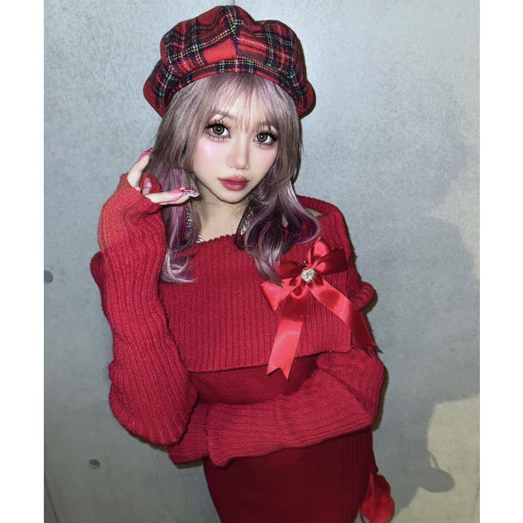 ビジューリボン付オフショルニットワンピース【大きいサイズ有】 韓国 夢展望 | 夢展望 | 詳細画像8 