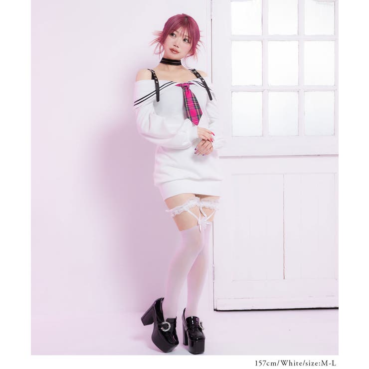 チェック柄ネクタイ地雷ギャルミニワンピ【大きいサイズ有】 韓国 夢展望 | 夢展望 | 詳細画像2 