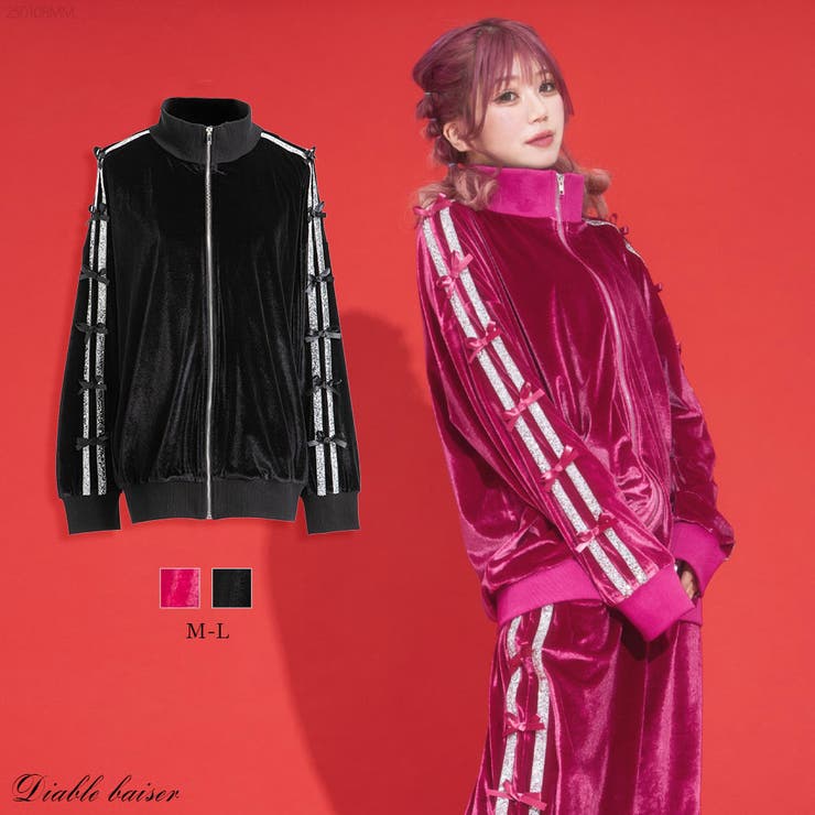 ビジューラインスタンドカラーベロアジャージパーカー 韓国 夢展望 | 夢展望 | 詳細画像1