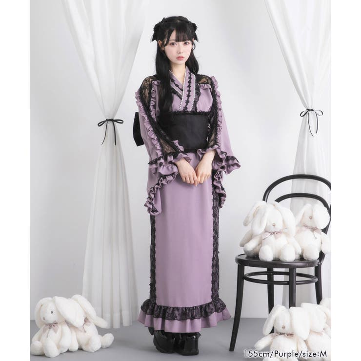 フリルいっぱい大人用浴衣ドレス　セパレート　ミニ丈　地雷系　黒地にピンクのバラ フリルいっぱい大人用浴衣ドレス セパレート ミニ丈 地雷系 黒地