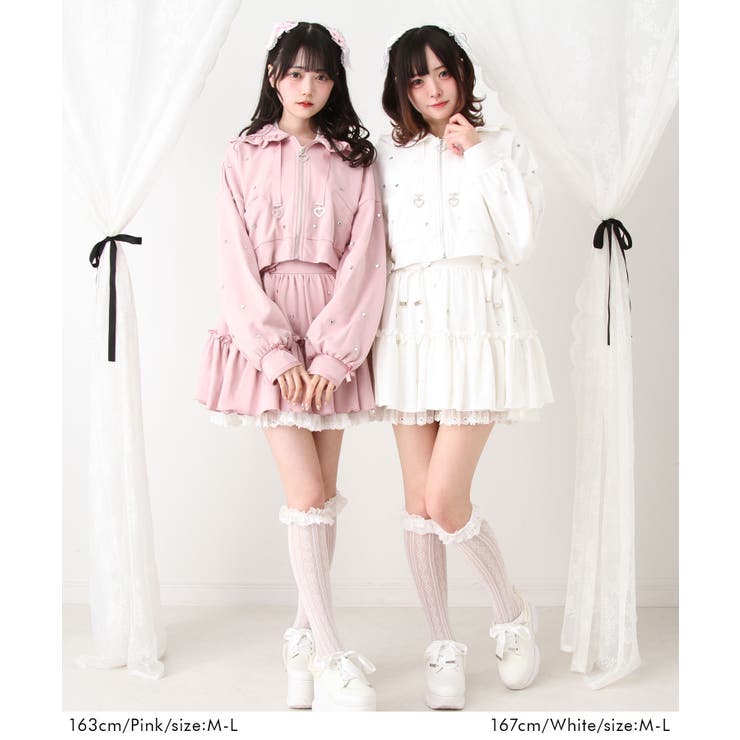 ハートドットビジューフリルショートパーカー 量産型 地雷系 夢展望 | DearMyLove | 詳細画像2 