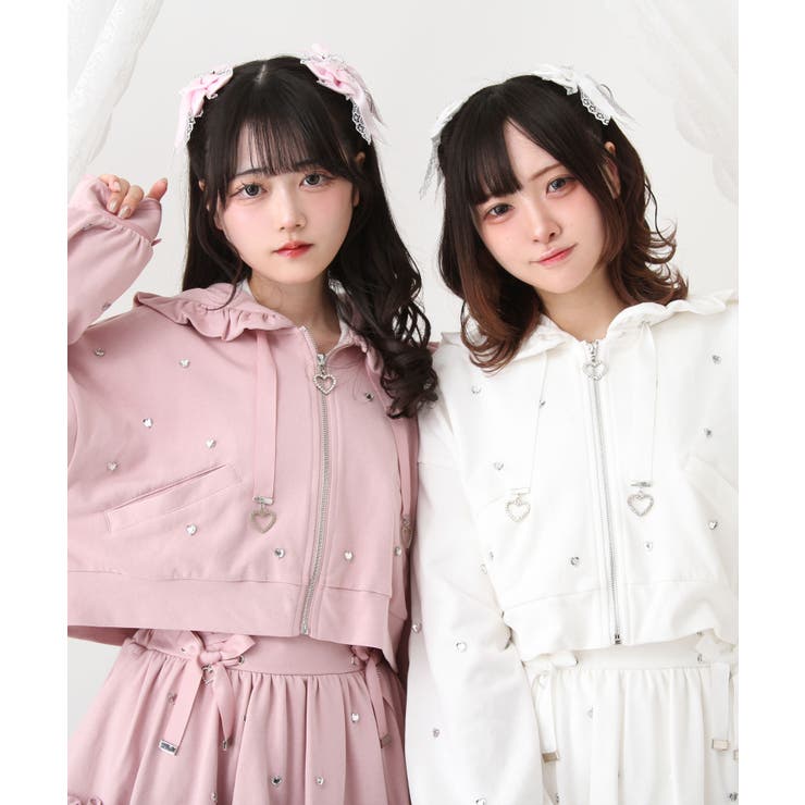 ハートドットビジューフリルショートパーカー 量産型 地雷系 夢展望 | DearMyLove | 詳細画像5 