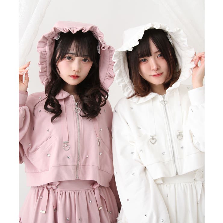 ハートドットビジューフリルショートパーカー 量産型 地雷系 夢展望 | DearMyLove | 詳細画像7 