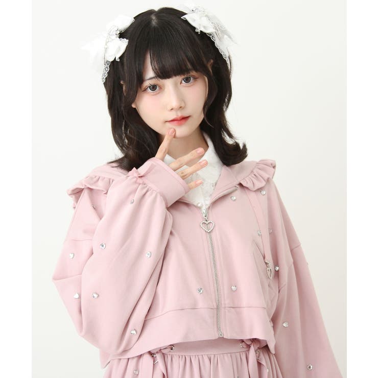 ハートドットビジューフリルショートパーカー 量産型 地雷系 夢展望 | DearMyLove | 詳細画像8 