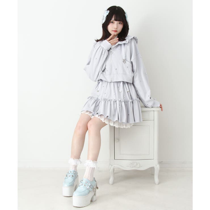 ハートドットビジューフリルショートパーカー 量産型 地雷系 夢展望 | DearMyLove | 詳細画像16 