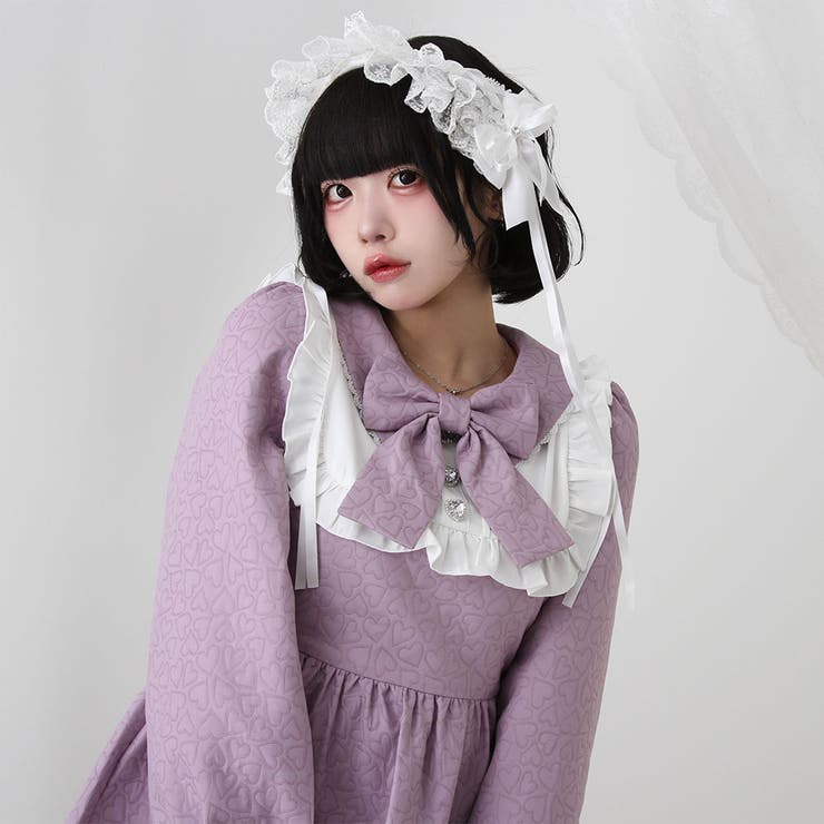 リボンフリルヨークハート柄ワンピース 量産型 地雷系 夢展望 | DearMyLove | 詳細画像12 