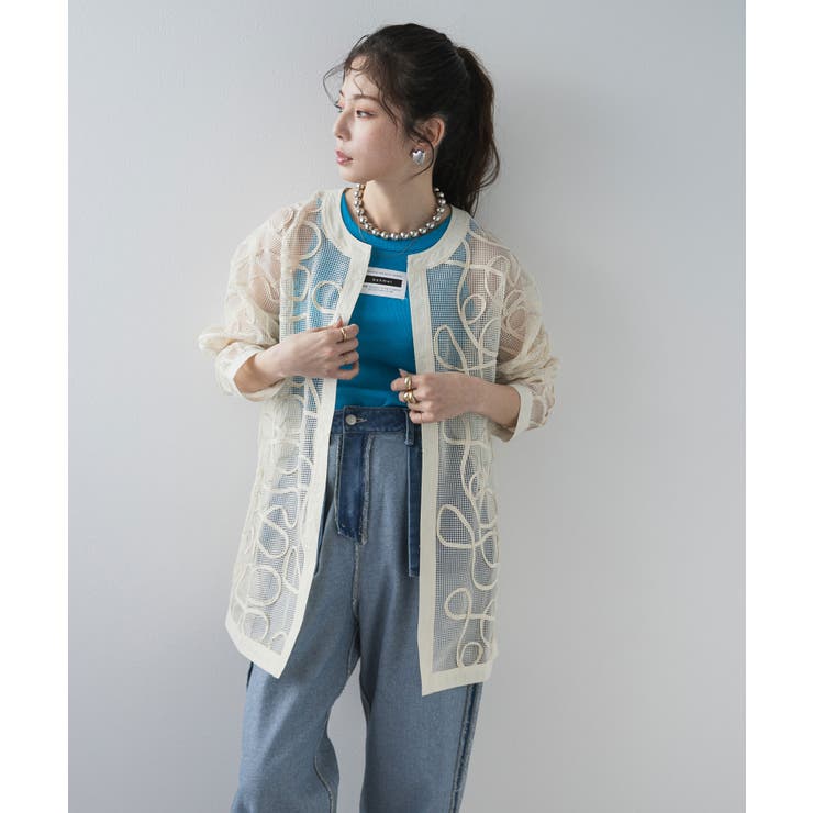 コード刺繍メッシュチュニックカーデ 韓国 夢展望 | 夢展望 | 詳細画像2 