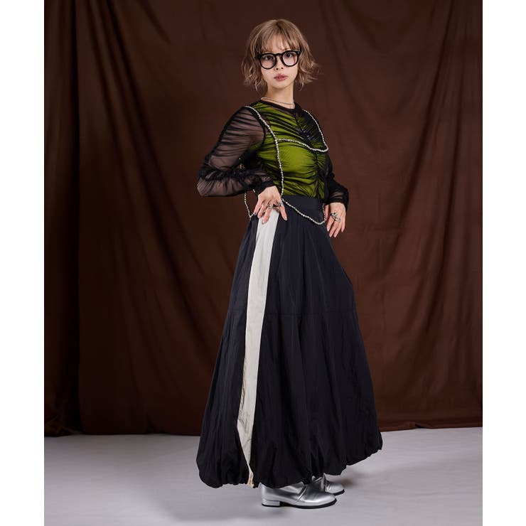 【最上もが着用】バルーンラインナイロンロングスカート 韓国 夢展望 | 夢展望 | 詳細画像3 