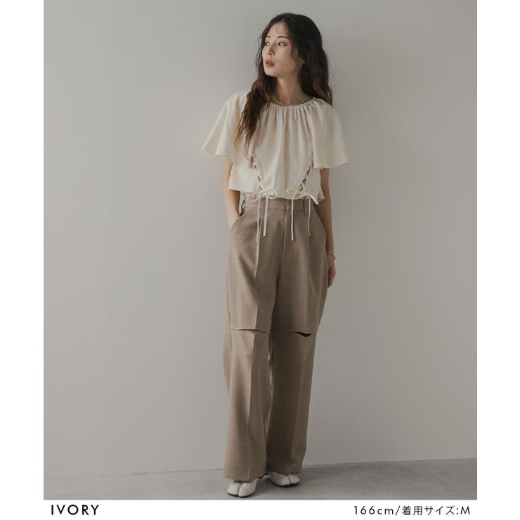 フレア袖レースアップトップス【セットアップ可】 韓国 夢展望 | 夢展望 | 詳細画像2 