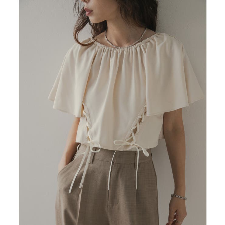 フレア袖レースアップトップス【セットアップ可】 韓国 夢展望 | 夢展望 | 詳細画像5 