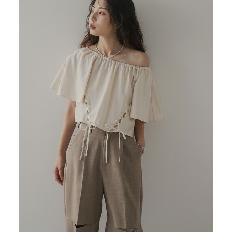 フレア袖レースアップトップス【セットアップ可】 韓国 夢展望 | 夢展望 | 詳細画像6 