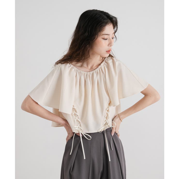フレア袖レースアップトップス【セットアップ可】 韓国 夢展望 | 夢展望 | 詳細画像20 