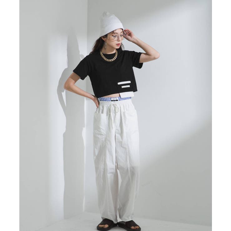 クロップドバイカラーポケットTシャツ 韓国 夢展望 | 夢展望 | 詳細画像12 
