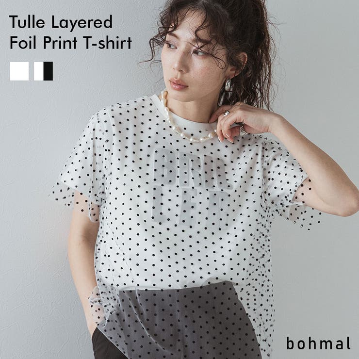 チュールレイヤード箔プリントTシャツ 韓国 夢展望 | 夢展望 | 詳細画像1 