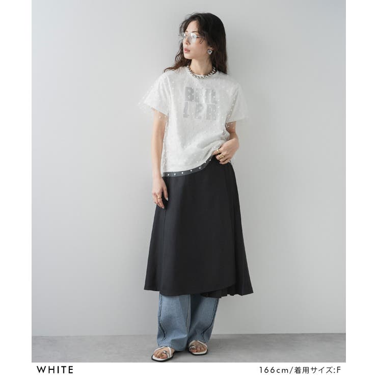 チュールレイヤード箔プリントTシャツ 韓国 夢展望 | 夢展望 | 詳細画像2 